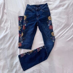 Ashley Mason Blue Flare Jeans with Colorful Floral Embroidery